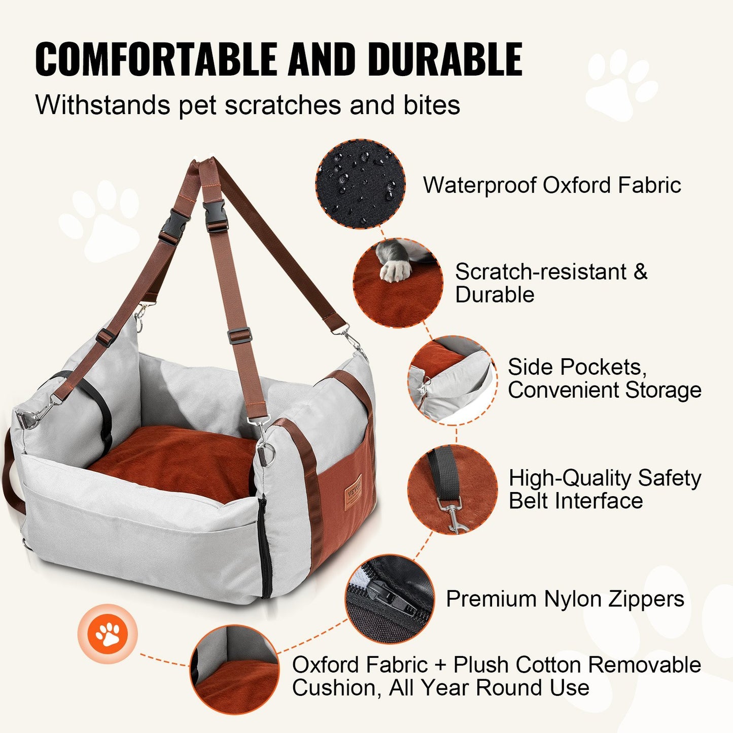 VEVOR Dog Booster Car Seat Pet Car Seat For Small Dog Up To 25lbs Gray